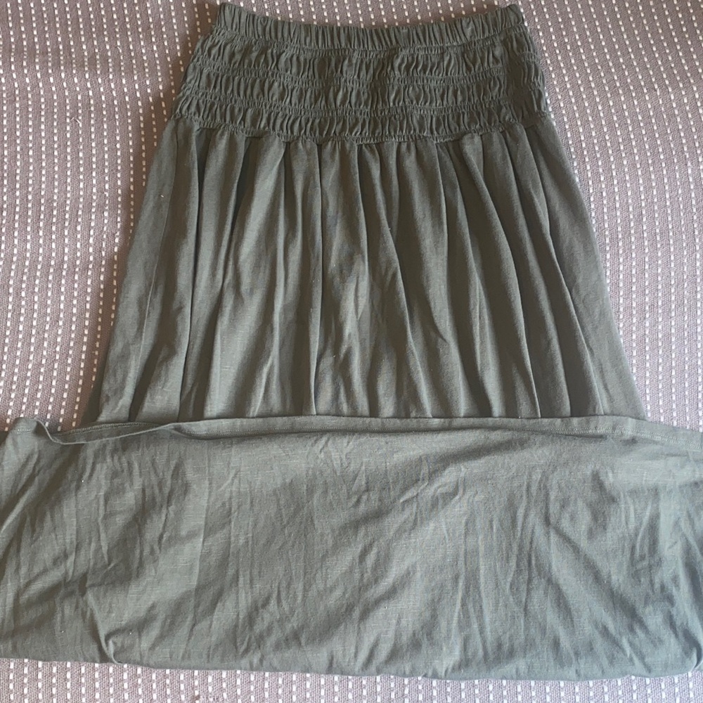 Olive Green Maxi Skirt with Smocked Waist